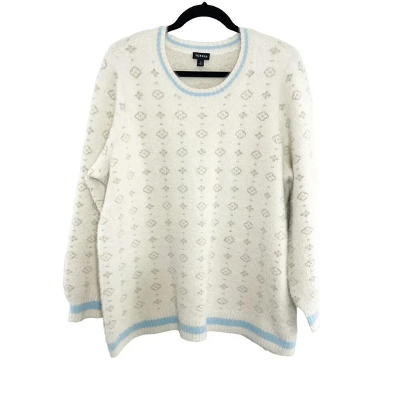 Torrid White Gold & Blue Fuzzy Pullover Scoop Neck Sweater Women's Plus Size 2X - Picture 1 of 8